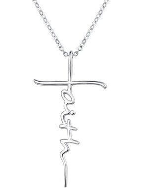 925 Sterling Silver Faith Cross Necklace with Birthstone Initial for Women